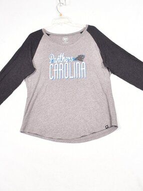 Carolina Panthers 3/4 Sleeve Shirt Women's XL '47 Brand NFL Tee Gray/Black